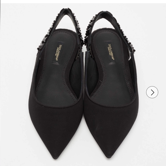 Dolce & Gabbana Black Flats Slingback Charmeuse Shoes - Picture 1 of 13